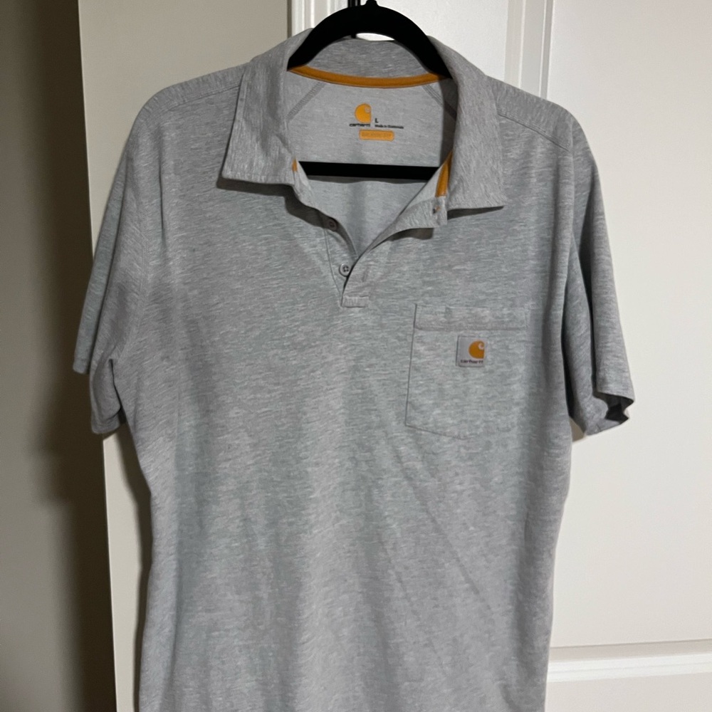 Carhartt Men's Light Gray Short-Sleeve Pocket Polo - Relaxed Fit - Large